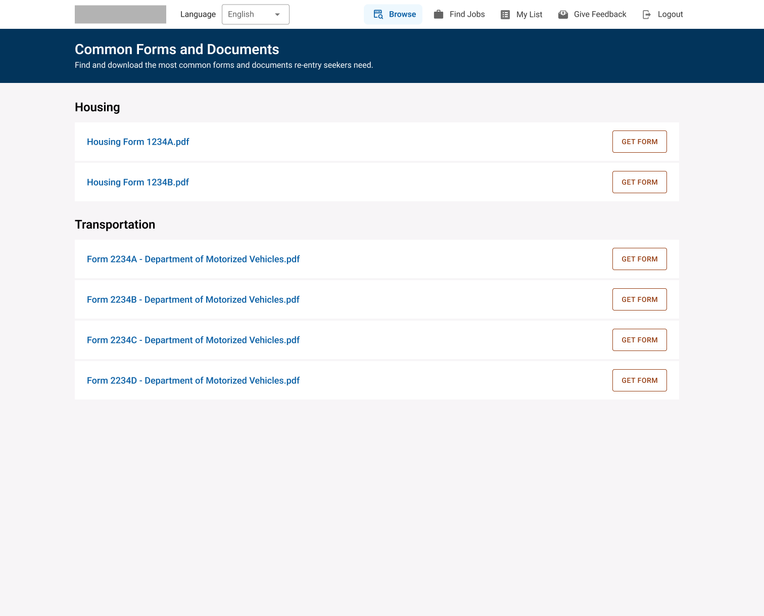 The Common Forms & Documents category